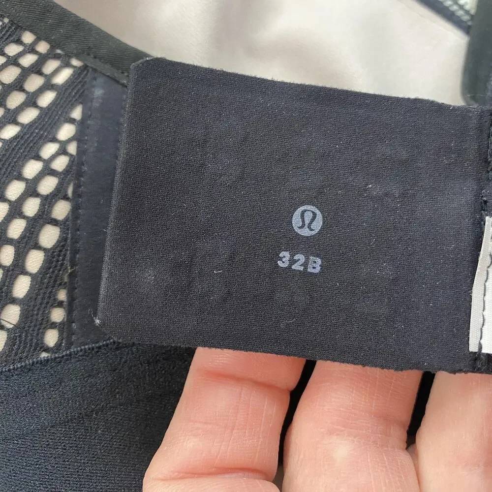 Lululemon Awake to Lace Sports Bra 32B Black Barely Mesh Racerback Wireless Yoga